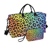 Fashion Color Leopard Rainbow Decorative Personal Item Travel Bag Gym Tote Bag with Adjustable Strap for Yoga 2 Pcs Set bolso de Mano para viajar en Avion
