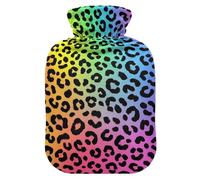 Fashion Color Leopard Rainbow Water Bottle for hot Water with Soft Cover, 2L hot Compress for Tummy Warmer, Tummy Warmer, Bolsa de agua Caliente para el Dolor