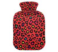Fashion Color Leopard Red hot-Water Bottle with Soft Cover, 2L Water Bags for Hand Feet Warmer, Hand Feet Warmer, Bolsa Caliente para Dolores musculares