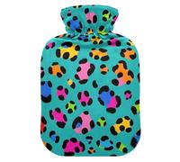 Fashion Color Leopard Teal Water Bottle for hot Water with Soft Cover, 2L hot Water Bags for Period Cramps, Period Cramps, Bolsa Caliente para Dolores musculares