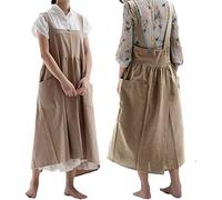 Fashion Cotton Kitchen Apron Japanese Style With 2 Pockets for Cooking Baking Painting Gardening Cleaning (Beige)
