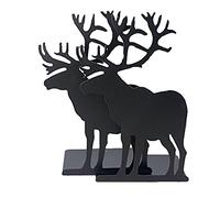 Fashion Creative Cartoon Cute Iron Elk Moose Pattern Nonskid Metal Office Desk Bookends (Black)
