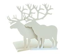 Fashion Creative Cartoon Cute Iron Elk Moose Pattern Nonskid Metal Office Desk Bookends (White)