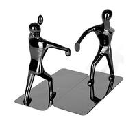 Fashion Creative Shiny Kung Fu Man Stainless Steel Metal Bookends Book End For Home Office Library School Study Decoration Gift (Black)