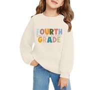 Fashion Crewneck Cotton Jumper T-Shirt Autumn Long Sleeve Hoodless for Toddler Girls Letter Graphic Sweatshirt Back to School Pullover Durable Basic School Wear (Beige, 10-11 Years)