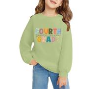 Fashion Crewneck Cotton Jumper T-Shirt Autumn Long Sleeve Hoodless for Toddler Girls Letter Graphic Sweatshirt Back to School Pullover Durable Basic School Wear (Green, 4-5 Years)