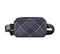 Fashion Crossbody Bag Waist Packs for Women Men Mini Crossbody Belt Bag with Adjustable Strap for, Navy Blue Yellow Buffalo Plaid Tartan Check Scotland, 8" x 5.3" x 2.3", Retro, Navy Blue Yellow