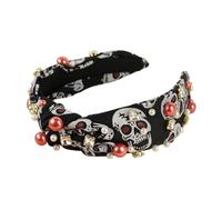 Fashion Crystal Pearl Top Knot Headband for Women Creative Spider Web Hairband Non Slip Hair Hoop Unique Halloween Hair Band Decortaive Hair Accessories (Black Grey)