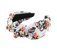 Fashion Crystal Pearl Top Knot Headband for Women Creative Spider Web Hairband Non Slip Hair Hoop Unique Halloween Hair Band Decortaive Hair Accessories (White)