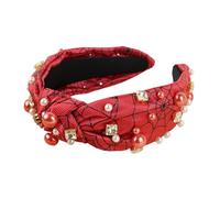 Fashion Crystal Pearl Top Knot Headband for Women Creative Spider Web Hairband Non Slip Hair Hoop Unique Halloween Hair Band Decortaive Hair Accessories (Red)
