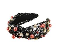 Fashion Crystal Pearl Top Knot Headband for Women Creative Spider Web Hairband Non Slip Hair Hoop Unique Halloween Hair Band Decortaive Hair Accessories (Black)