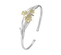 Fashion Cuff Bangle,Traditional retro bracelet, 925 Sterling Silver Bracelet For Women Chinese Style Twelve Flower Gods Bangle Golden Vintage Open Cuff Birthday Jewellery Gift(December Daffodils)