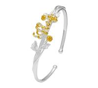 Fashion Cuff Bangle,Traditional retro bracelet, 925 Sterling Silver Bracelet For Women Chinese Style Twelve Flower Gods Bangle Golden Vintage Open Cuff Birthday Jewellery Gift(September Chrysanthemum)