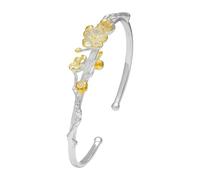 Fashion Cuff Bangle,Traditional retro bracelet, 925 Sterling Silver Bracelet For Women Chinese Style Twelve Flower Gods Bangle Golden Vintage Open Cuff Birthday Jewellery Gift(February Apricot)
