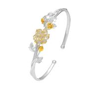 Fashion Cuff Bangle,Traditional retro bracelet, 925 Sterling Silver Bracelet For Women Chinese Style Twelve Flower Gods Bangle Golden Vintage Open Cuff Birthday Jewellery Gift(October Hibiscus)