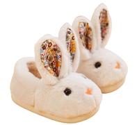 Fashion Cute Autumn Winter Girls Flat Bottom Slippers Soft Warm Comfortable Solid Color Cartoon Rabbit Shape, White, 6 UK Child