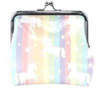 Fashion Cute Coin Purse Pouch Leather White Unicorn Pastel Rainbow Stripes Kiss Lock Card Change Purse for Girls 4.53" x 4.13"