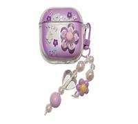 Fashion Cute Purple Flower Pattern Earphone Accessories Cover Case for AirPods Pro with Pendant