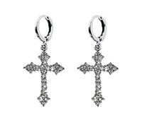 Fashion CZ Cross Dangle Earrings for Women Hypoallergenic Crystal Charms Drop Dangling Huggie Small Hoop Cartilage Cuff Dainty Punk Faith Jewelry Gifts for Prayer