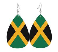 Fashion Dangle Earring Jamaica Flag Teardrop Leather Earrings Novelty Drop Leather Earrings For Anniversary Decorations Ladies