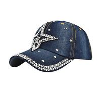 Fashion Denim Vintage Pearl Pattern Print Stars Love Retro Washed Casual Outdoor Pearl Hat Solid Color Baseball Cap Trucker Dad Cap Unisex Mens and Womens Dark Blue One Size