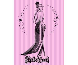FASHION DESIGN SKETCHBOOK: Beautifully sketched female figure on a soft pink vertically striped backdrop. Large Sketch Pad for drawing, sketching, ... Fashion Sketchbook. Art Sketchbook for school