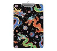 Fashion Desk Office Supply Accessories Cute Acrylic Clipboard with Low Profile Clip Cool Chinese Dragons