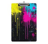 Fashion Desk Office Supply Accessories Cute Acrylic Clipboard with Low Profile Clip Paint Splatter Dark Colorful