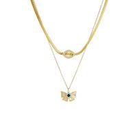 Fashion Devil's Eye Bow Shell Double Layer Necklace Girl New Trend Snake Bone Chain Waterproof Jewelry Gift