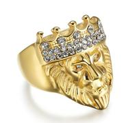 Fashion Diamond Studded Lion King Stainless Steel Ring, Men's Domineering Diamond Studded Lion King Ring