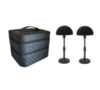 FASHION DO Deluxe Wig Travel Box or Makeup Case Compact Durable in Black and adjustable velvet styrofoam wig head holder, black, Wcase double, Push-up