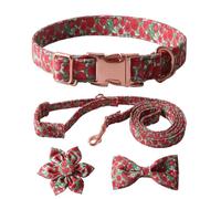 Fashion Dog Collar+Leash+Necktie Set Completes With Colorful Floral Print Bow For Pets Outstanding In The Crowd Dog Collar Leash Set Girl Collar Leash For Large Dogs Small Cloth