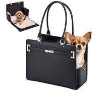 Fashion Dog Purse Carrier for Small Dogs, Designer Soft-Sided Carrier Purse Tote Bag, Pet Carrier Bag Dog Handbag Purse for Puppies Cats Small Animals with Pockets (Black, 15" L x 7.5" W x 12.2" H)
