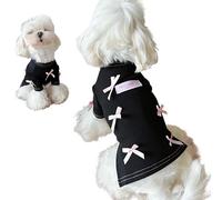 Fashion Dog Turtleneck Shirt with Cute Pink Bows Cotton Protect Skin Dogs Clothes Full Coverage Pullover Dog Tank (Black, Small)