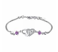 Fashion Double Heart Shaped Bracelet Female Jewelry Bracelets Zircon Charm Bracelets For Women Wedding Jewelry Heart Hoop Earrings for Women (Purple, One Size)