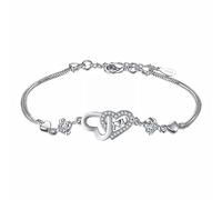 Fashion Double Heart Shaped Bracelet Female Jewelry Bracelets Zircon Charm Bracelets For Women Wedding Jewelry Heart Hoop Earrings for Women (Silver, One Size)