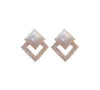Fashion Double Rhombus Crystal Pearl Earrings Internet Celebrity Versatile High-end Feeling