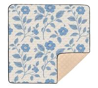 Fashion Dusty Blue Flower Cute Foldable Baby Activity Play Mat for Floor Portable Activity Entertainment Mat for Baby Kids Toddlers Infants, 50'' x 50''