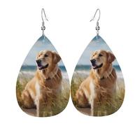 Fashion Earring For Women Golden Retriever On The Beach Drop Earrings Lightweight Drop Leather Earrings For Decorations Ladies Mother’S Day