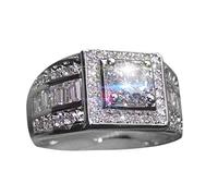 Fashion Elegant Geometric Square Diamond Zircon Ring Men's Jewelry Womens Wedding Bands (Silver, 8)