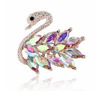 Fashion Elegant Swan Brooch Pin for Women Austrian Crystals Sparkle Animal Bird Broche for Party Gifts Corsage Jewelry, L, Rhinestone Zircon Crystal, no gemstone