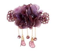 Fashion Elegant Yarn Flower Tassel Hairpin Hair Accessories for Women Retro Back Spoon Spring Clip Crystal Headwear Jewelry Gift(Purple)