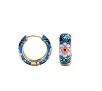 Fashion Enamel Flower Huggie Hoop Earrings For Women Vintage Boho Circle Small Earrings Statement(Blue)