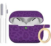 Fashion Engraving Leopard Case Compatible with AirPods Pro 2 Case Cover 2022,Soft Silicone for Women Girls,Front LED Visible,Deep Purple