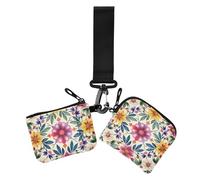 Fashion European Flower Colorful Dual Wristlet Wallets for Women Thin Flat Zipper Wallet Coin Bag with Keychain for Woman 2 Pcs