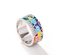 Fashion Evil Eye Ring for Women Her Colorful Enamel Chunky Statement Aesthetic Rings 925 Silver Blue Hamsa CZ Dainty Colorful Eyes Ojo Rings Lucky Protection Jewelry Gifts(8#)