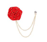 Fashion Fabric Rose Flower Lapel Brooch Pin with Long Chain Tassel Camellia Flowers Crystal Solitaire CZ Pins for Women Men Bridegroom Dainty Wedding Party Jewelry Gifts for Collar Suit Tuxedo Badges