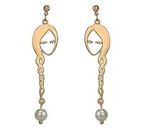 Fashion Face Long Hair Faux Pearl Earrings Hollow Women Party Jewelry - Golden .Practical design and Durable