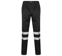 REAL LIFE FASHION LTD Adults Hi Vis Straight Leg Work Pants Rain Wear Waterproof Cotton Trousers Mens Womens Work Wear Back Pocket Pants High Visibility Summer Work Trousers (Black Small)