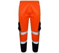 FASHION FAIRIES Adults Hi Vis Two Tone Waterproof Pants Fleece Cotton Mens Womens Work Wear Pocketed Pants High Visibility Trousers (Fleece Trousers Orange/Navy 2X-Large)